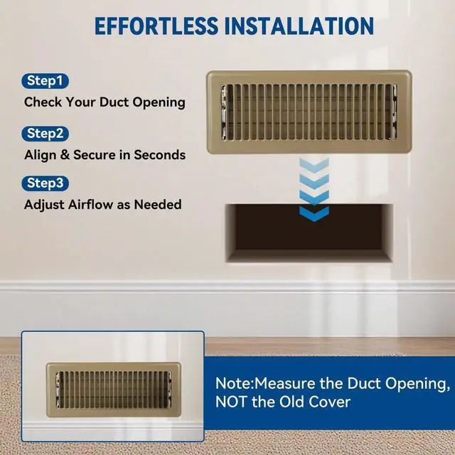 Alt view image 6 of 7 - 4" x 12" Floor Register Vent Covers 4-Pack, Brown, Steel Floor Vent | Walkable Powder-Coated Metal Vent Covers with Adjustable Airflow, Curved Safe Edges for Home Floor