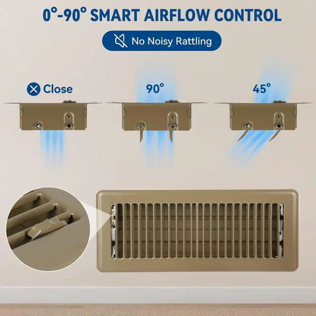 Alt view image 5 of 7 - 4" x 12" Floor Register Vent Covers 4-Pack, Brown, Steel Floor Vent | Walkable Powder-Coated Metal Vent Covers with Adjustable Airflow, Curved Safe Edges for Home Floor