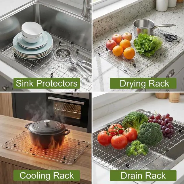Alt view image 3 of 6 - Kitchen Sinks Grid, Sink Protectors for Kitchen Sinks 28 3/8" x 15 3/8" with Rear Drain Hole for Single Sink Bowl, Stainless Steel Sinks Grate, Sink Protector, Sinks Bottom Grid