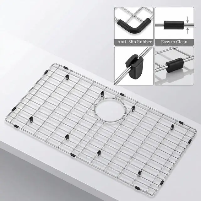 Alt view image 6 of 6 - Kitchen Sinks Grid, Sink Protectors for Kitchen Sinks 28 3/8" x 15 3/8" with Rear Drain Hole for Single Sink Bowl, Stainless Steel Sinks Grate, Sink Protector, Sinks Bottom Grid