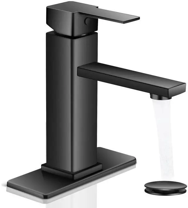 Main image of Black Bathroom Faucet Single Hole RV Sink Vanity Faucet | Comes with Pop-Up Bathroom Drain, Single Handle for Easy Operation, Compatible with 1- or 3-Hole Installation,Matte Black