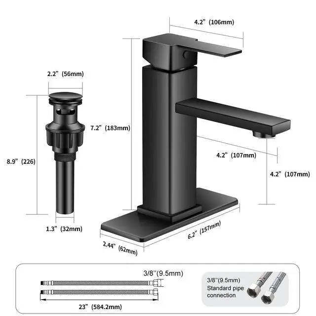 Alt view image 6 of 7 - Black Bathroom Faucet Single Hole RV Sink Vanity Faucet | Comes with Pop-Up Bathroom Drain, Single Handle for Easy Operation, Compatible with 1- or 3-Hole Installation,Matte Black