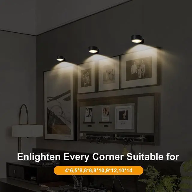 Alt view image 2 of 6 - Battery Operated Picture Lights Magnetic Paining Light with Remote | 3Pcs LED Wireless Wall Light with 3 Lighting Dimmable Timer Art Display Light for Poster Artwork Home Wall Decor Puck Lights