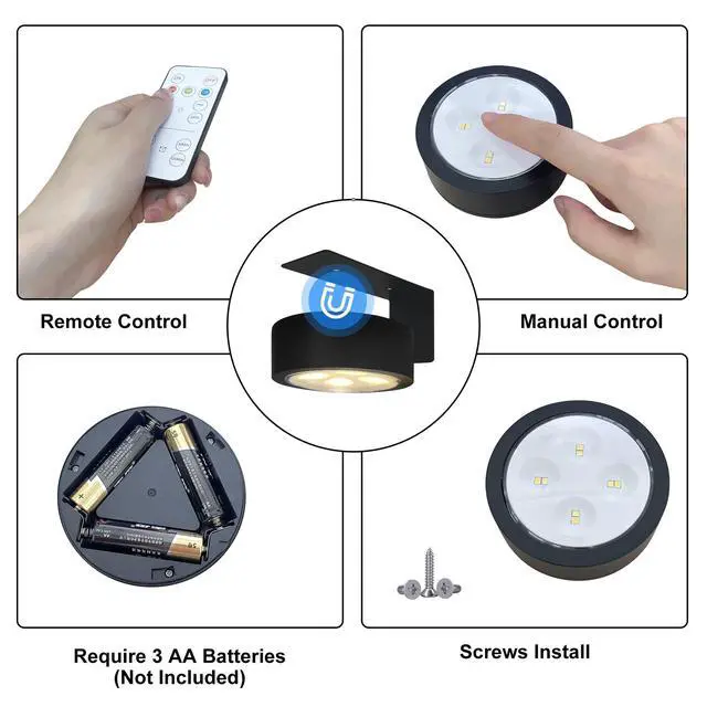 Alt view image 6 of 6 - Battery Operated Picture Lights Magnetic Paining Light with Remote | 3Pcs LED Wireless Wall Light with 3 Lighting Dimmable Timer Art Display Light for Poster Artwork Home Wall Decor Puck Lights