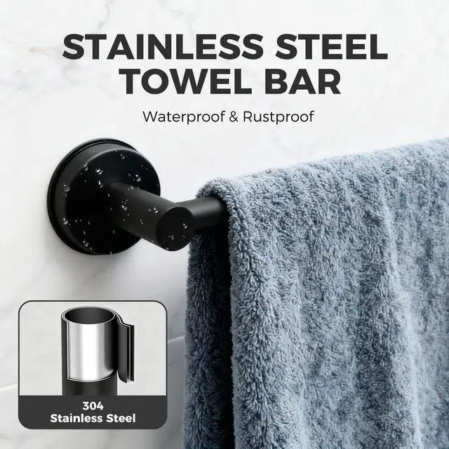 Alt view image 4 of 5 - Adjustable Suction Cup Towel Bar for Bathroom Wall,14.6Inch~24 Inch Towel Racks for Bathroom,Stainless Steel Bath Towel Holder for Shower(Matte Black)
