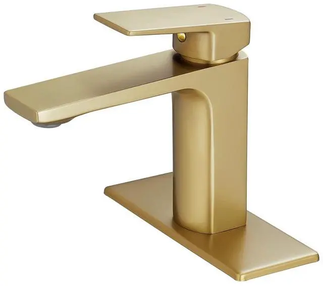 Main image of Brushed Gold Bathroom Sink Faucet Single Handle Bathroom Faucets for Sink 1 Hole Rv Lavatory Vanity Faucet with Deck Plate & Supply Hoses