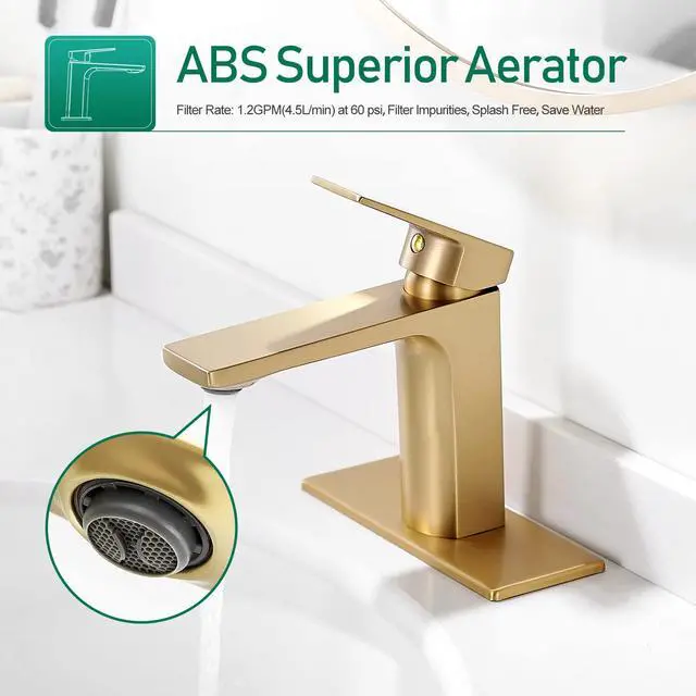 Alt view image 2 of 7 - Brushed Gold Bathroom Sink Faucet Single Handle Bathroom Faucets for Sink 1 Hole Rv Lavatory Vanity Faucet with Deck Plate & Supply Hoses