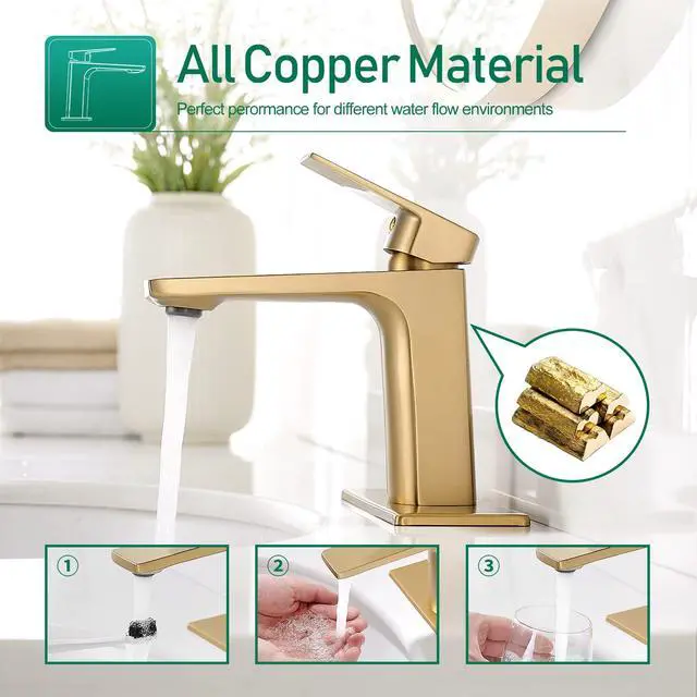 Alt view image 3 of 7 - Brushed Gold Bathroom Sink Faucet Single Handle Bathroom Faucets for Sink 1 Hole Rv Lavatory Vanity Faucet with Deck Plate & Supply Hoses