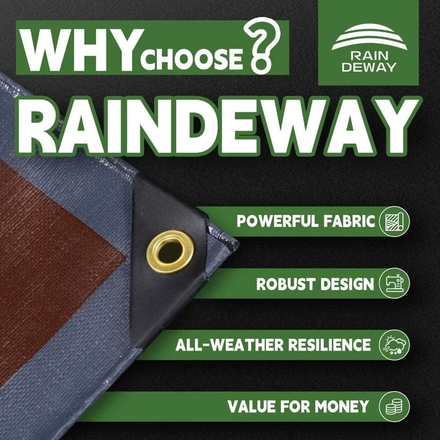Alt view image 2 of 7 - 8x8 Feet 18Mil Super Heavy Duty Tarp Waterproof Tarps Gray/Brown | Metal Grommets Every 18",Sturdy Corners,Reinforced Edges,16x16 Strong Weave,Rip&UV Resistant, for Outdoor,Camping,Roof,Tent