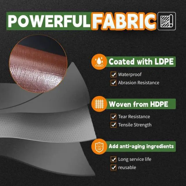 Alt view image 3 of 7 - 8x8 Feet 18Mil Super Heavy Duty Tarp Waterproof Tarps Gray/Brown | Metal Grommets Every 18",Sturdy Corners,Reinforced Edges,16x16 Strong Weave,Rip&UV Resistant, for Outdoor,Camping,Roof,Tent