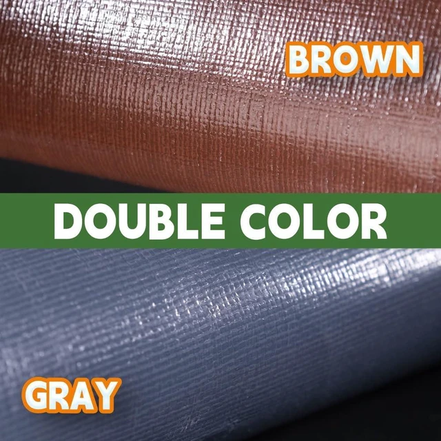 Alt view image 4 of 7 - 8x8 Feet 18Mil Super Heavy Duty Tarp Waterproof Tarps Gray/Brown | Metal Grommets Every 18",Sturdy Corners,Reinforced Edges,16x16 Strong Weave,Rip&UV Resistant, for Outdoor,Camping,Roof,Tent
