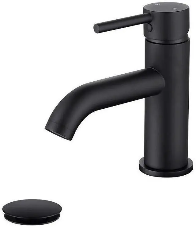 Main image of Single Handle Black Bathroom Faucet with Metal Drain Assembly and Escutcheon, Matte Black (Matte Black-JO1)