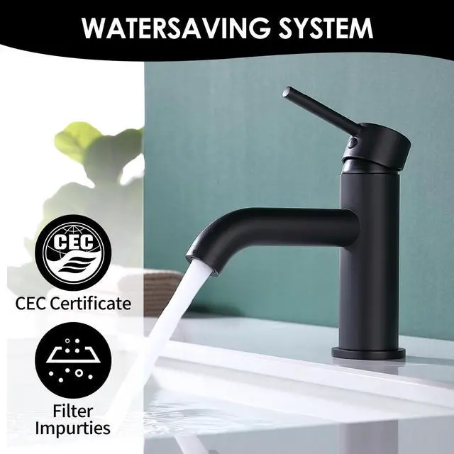 Alt view image 3 of 6 - Single Handle Black Bathroom Faucet with Metal Drain Assembly and Escutcheon, Matte Black (Matte Black-JO1)
