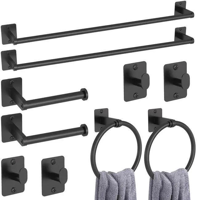 Main image of 10-Piece Bathroom Accessories Set, 24 inch Towel Bar | Black Bathroom Hardware Set, Towel Racks for Bathroom, Robe Towel Hooks, Toilet Paper Holder Wall Mounted