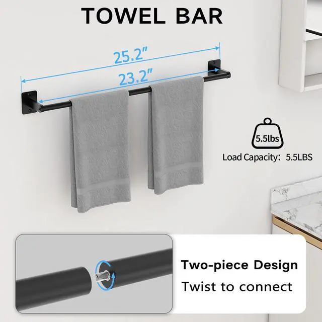 Alt view image 2 of 7 - 10-Piece Bathroom Accessories Set, 24 inch Towel Bar | Black Bathroom Hardware Set, Towel Racks for Bathroom, Robe Towel Hooks, Toilet Paper Holder Wall Mounted