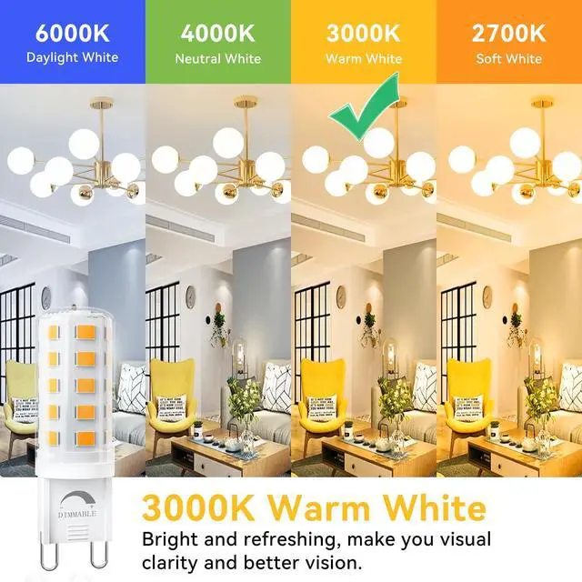 Alt view image 4 of 7 - 12 Pack Dimmable G9 LED Bulb 3000K, 40 Watt Eq 4W, Soft Warm White | T4 G 9 Bi-pin Base Halogen Replacement, 120V No Flicker, 450LM for Chandelier Wall Sconce