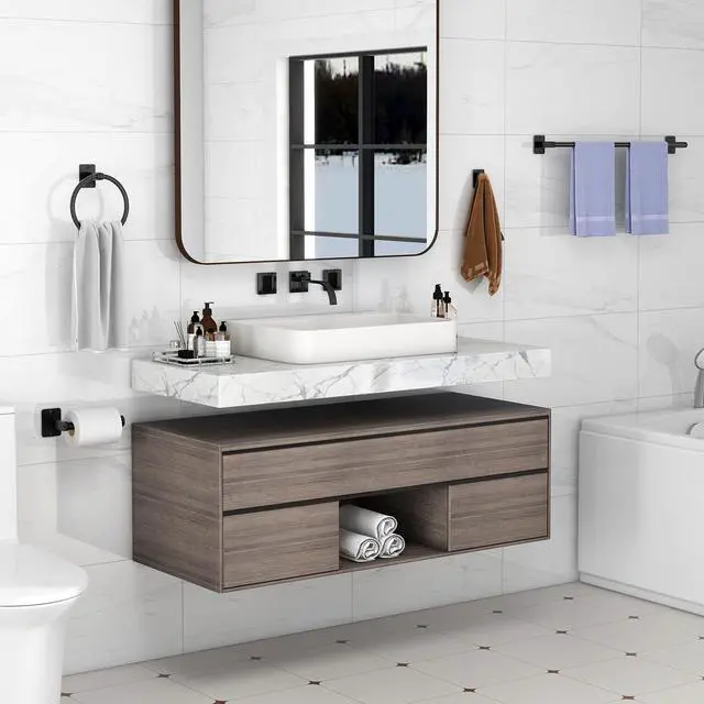 Alt view image 6 of 7 - 10-Piece Bathroom Accessories Set, 24 inch Towel Bar | Black Bathroom Hardware Set, Towel Racks for Bathroom, Robe Towel Hooks, Toilet Paper Holder Wall Mounted