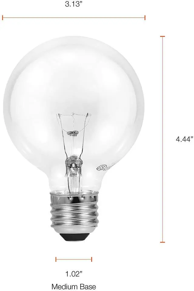 Alt view image 6 of 6 - Sylvania Incandescent G25 E26 Globe 40 Watt Vanity Light Bulbs, 6 Pack | Medium Base Globe Bulbs for Bathroom, Dimmable Type G Round Vanity Bulbs 40W, 130V Clear Warm White