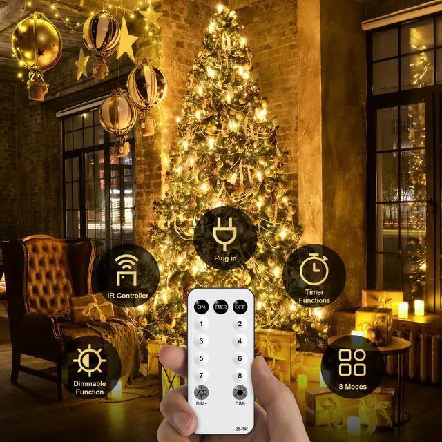 Alt view image 6 of 7 - 168Ft 600 LED String Lights for Outside, Christmas Lights Outdoor | Indoor Classroom Lights Plug in for Tree Bedroom Patio Wedding Party Holiday Christmas Pergola Decor, Remote, Clear Wire