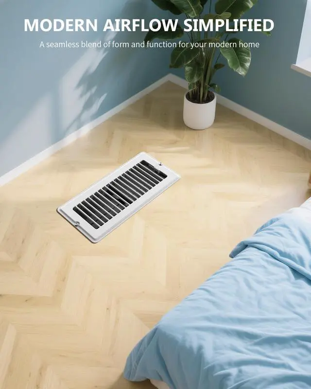 Alt view image 4 of 7 - 4x10 Floor Register, 5-Pack Vent Covers for Home Floor, Wall or Ceiling | Heavy Duty Steel Walkable Floor Vents, Quiet Adjustable Airflow HVAC Register Grilles, 10-Pack Mounting Screws Include, White