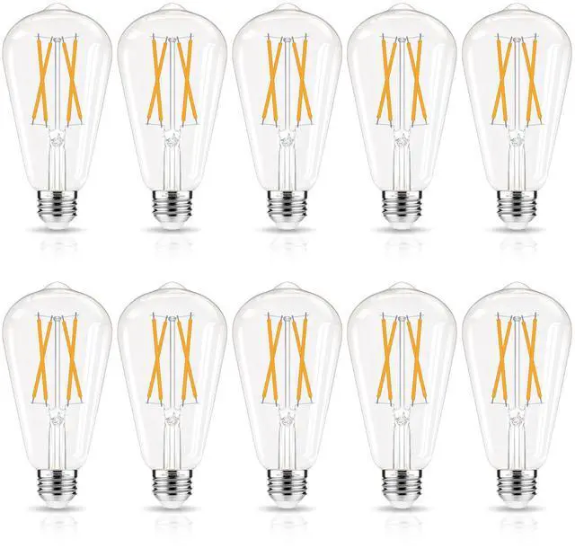 Main image of LED Edison Bulbs Dimmable, E26 Bulb 60 watt Equivalent Soft White | 2700K ST58 Vintage Light Bulbs, 90+ CRI, 6W 600LM, E26 Medium Base, Clear Glass, 10 Pack