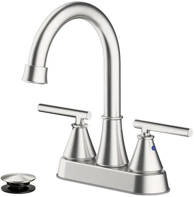 Main image of Bathroom Sink Faucet 4 Inch 2 Handle Centerset Brushed Nickel Lead-Free Modern Bathroom Faucet Vanity Faucet with Pop-up Drain Stopper and Supply Hoses