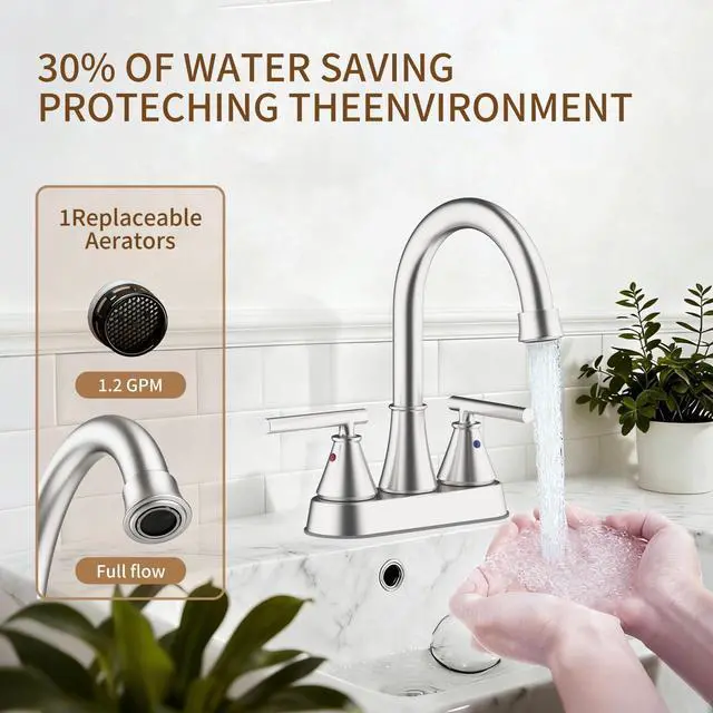 Alt view image 3 of 7 - Bathroom Sink Faucet 4 Inch 2 Handle Centerset Brushed Nickel Lead-Free Modern Bathroom Faucet Vanity Faucet with Pop-up Drain Stopper and Supply Hoses