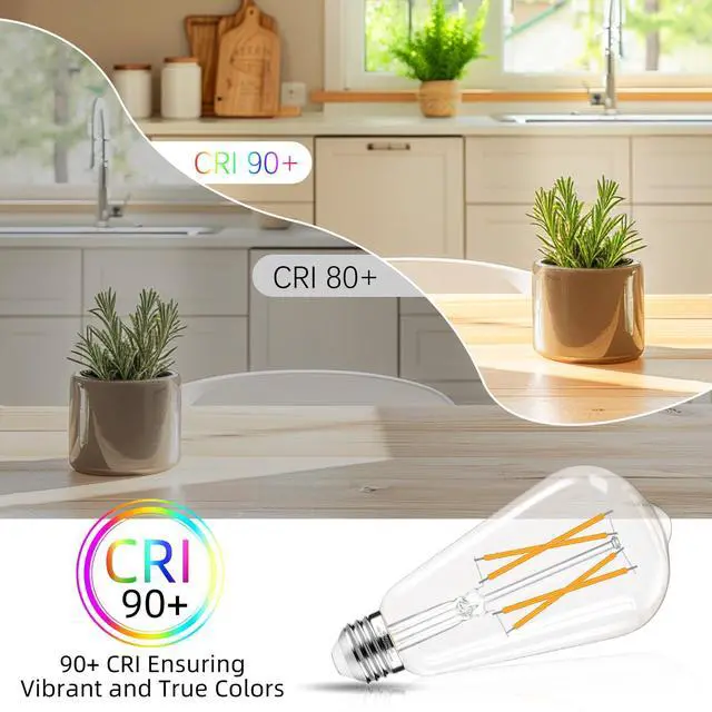 Alt view image 6 of 7 - LED Edison Bulbs Dimmable, E26 Bulb 60 watt Equivalent Soft White | 2700K ST58 Vintage Light Bulbs, 90+ CRI, 6W 600LM, E26 Medium Base, Clear Glass, 10 Pack