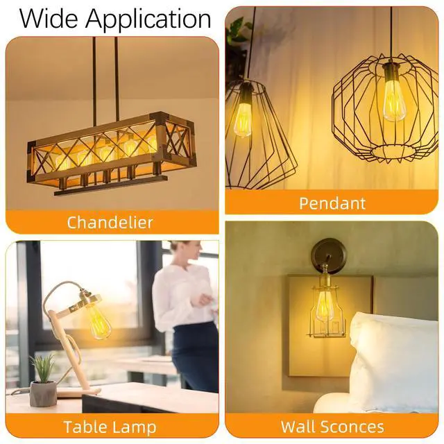 Alt view image 7 of 7 - LED Edison Bulbs Dimmable, E26 Bulb 60 watt Equivalent Soft White | 2700K ST58 Vintage Light Bulbs, 90+ CRI, 6W 600LM, E26 Medium Base, Clear Glass, 10 Pack