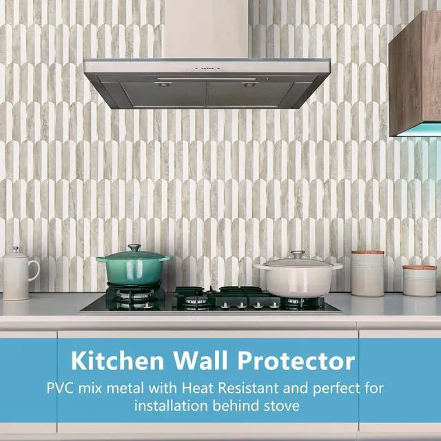 Alt view image 3 of 7 - Vamos Peel and Stick Backsplash Seamless Tile for Kitchen and Bathroom,White and Beige Slate PVC Mixed Light Gold Self Adhesive Fish Scale Metal Mosaic Tiles (10 Sheets)