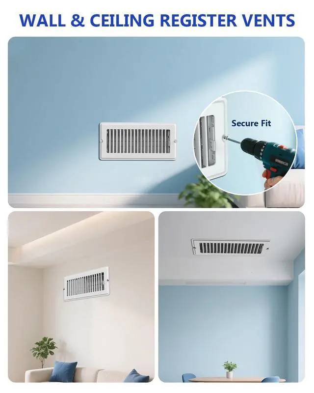 Alt view image 6 of 7 - 4x10 Floor Register, 5-Pack Vent Covers for Home Floor, Wall or Ceiling | Heavy Duty Steel Walkable Floor Vents, Quiet Adjustable Airflow HVAC Register Grilles, 10-Pack Mounting Screws Include, White