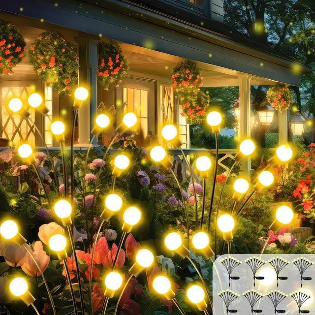 Main image of 8 Pack Solar Garden Lights, 64 LED Firefly Lights Solar Outdoor Waterproof | 2 Lighting Modes, Sway with Wind, Solar lights Outdoor for Garden Yard Patio Pathway Holiday Decorations, Warm White