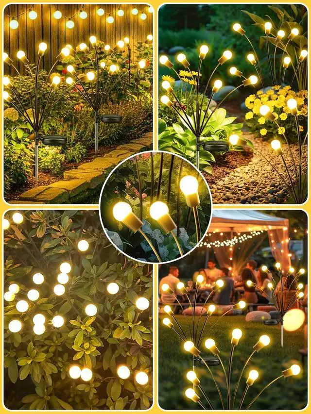 Alt view image 4 of 7 - 8 Pack Solar Garden Lights, 64 LED Firefly Lights Solar Outdoor Waterproof | 2 Lighting Modes, Sway with Wind, Solar lights Outdoor for Garden Yard Patio Pathway Holiday Decorations, Warm White