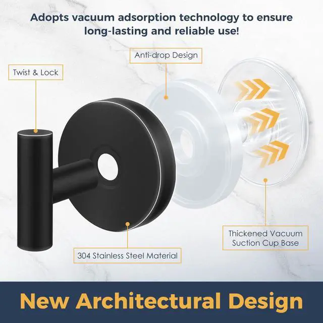 Alt view image 3 of 6 - Heavy Duty Suction Cup Hooks for Glass Window,Tile,Mirror,Removable Shower Hooks for Inside Shower,Metal Towel Hooks for Bathroom,4 Pack(Black)