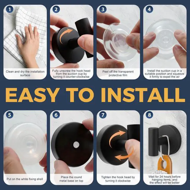 Alt view image 5 of 6 - Heavy Duty Suction Cup Hooks for Glass Window,Tile,Mirror,Removable Shower Hooks for Inside Shower,Metal Towel Hooks for Bathroom,4 Pack(Black)