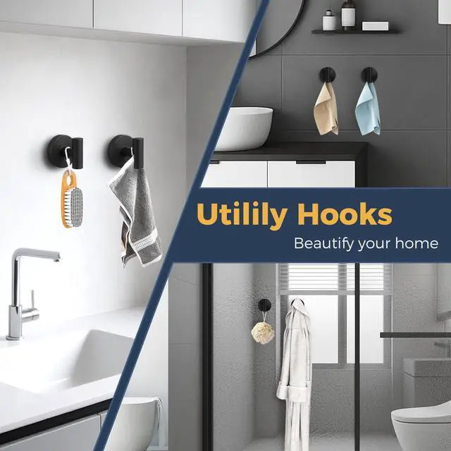 Alt view image 6 of 6 - Heavy Duty Suction Cup Hooks for Glass Window,Tile,Mirror,Removable Shower Hooks for Inside Shower,Metal Towel Hooks for Bathroom,4 Pack(Black)