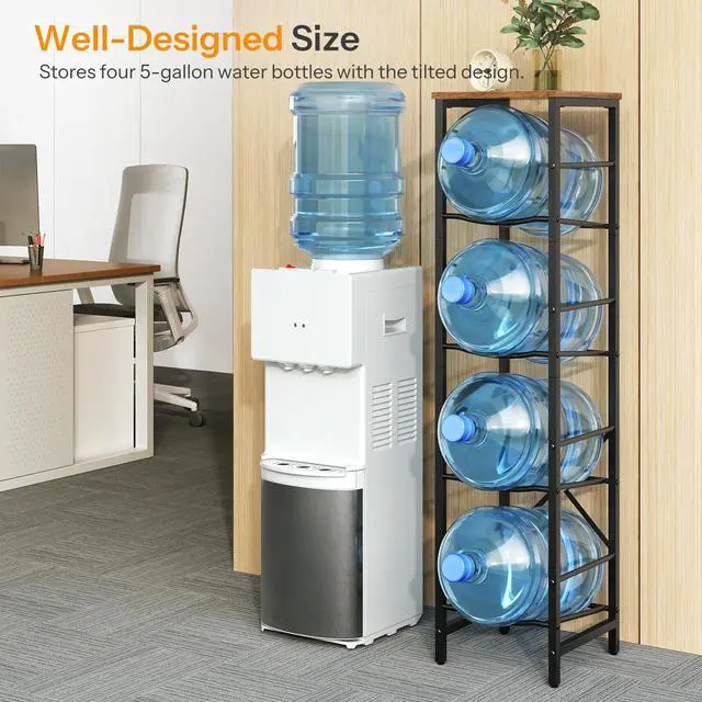 Alt view image 3 of 7 - Water Jug Rack, Water Bottle Holder, 5 Gallon Water Jug Rack, 4-Tier Water Cooler Storage Rack, Water Dispenser Stand, for Kitchen, Living Room, Office, Rustic Brown and Black BF02ST01
