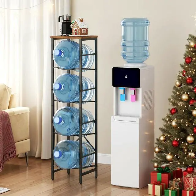 Alt view image 5 of 7 - Water Jug Rack, Water Bottle Holder, 5 Gallon Water Jug Rack, 4-Tier Water Cooler Storage Rack, Water Dispenser Stand, for Kitchen, Living Room, Office, Rustic Brown and Black BF02ST01