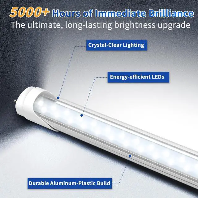 Alt view image 3 of 7 - T8 LED 4FT Type A+B Light Bulbs, 24W(65W Equivalent), 3200LM, 6000K, Plug and Play or Ballast Bypass, 4 Foot LED Fluorescent Light Bulbs, ETL Listed, Single or Double End Powered, 4Pack