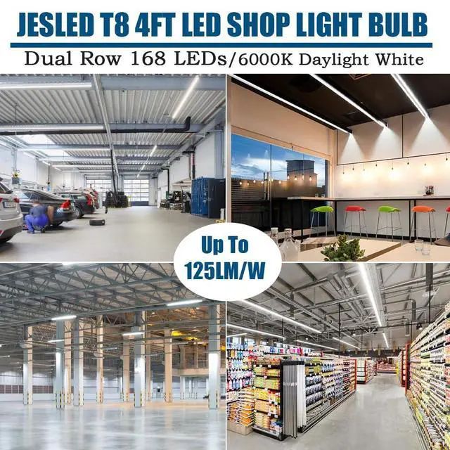 Alt view image 6 of 7 - T8 LED 4FT Type A+B Light Bulbs, 24W(65W Equivalent), 3200LM, 6000K, Plug and Play or Ballast Bypass, 4 Foot LED Fluorescent Light Bulbs, ETL Listed, Single or Double End Powered, 4Pack