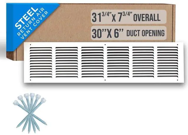 Main image of Fits 30x6 Duct Opening | Steel Return Air Grille by | Vent Cover Grill for Sidewall and Ceiling | White | HVAC Cold Air Intake Grille | Outer Dimensions: 31.75"W X 7.75"H
