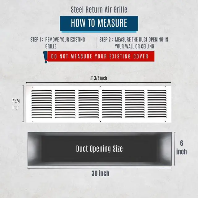 Alt view image 3 of 7 - Fits 30x6 Duct Opening | Steel Return Air Grille by | Vent Cover Grill for Sidewall and Ceiling | White | HVAC Cold Air Intake Grille | Outer Dimensions: 31.75"W X 7.75"H