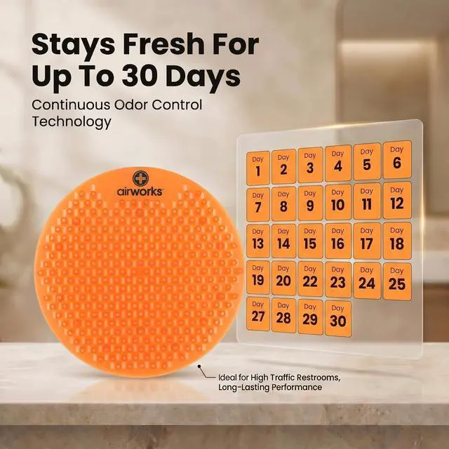 Alt view image 6 of 7 - AWSFUS231-BX Splash Free Urinal Screen, Citrus Grove, Light 0.22 lb., 8" Height, 6" Width, Orange (Pack of 10)