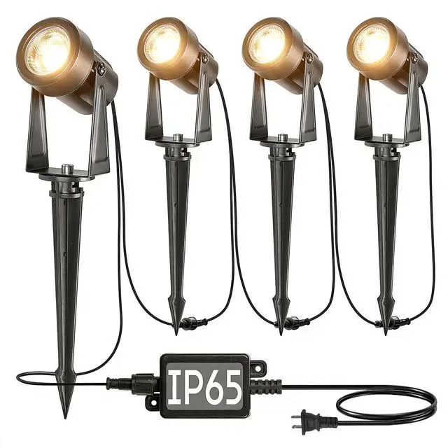 Main image of 4 Pack Outdoor Landscape Lighting with Transformer, LED Spot Lights | Low Voltage Outdoor Yard Lighting, Extendable, IP65 Waterproof Landscape Ground Lights for Garden, Trees & Pathway