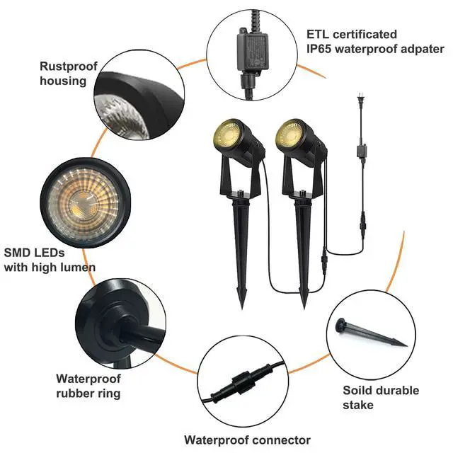 Alt view image 3 of 7 - 4 Pack Outdoor Landscape Lighting with Transformer, LED Spot Lights | Low Voltage Outdoor Yard Lighting, Extendable, IP65 Waterproof Landscape Ground Lights for Garden, Trees & Pathway