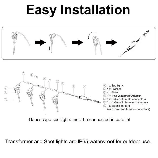 Alt view image 6 of 7 - 4 Pack Outdoor Landscape Lighting with Transformer, LED Spot Lights | Low Voltage Outdoor Yard Lighting, Extendable, IP65 Waterproof Landscape Ground Lights for Garden, Trees & Pathway