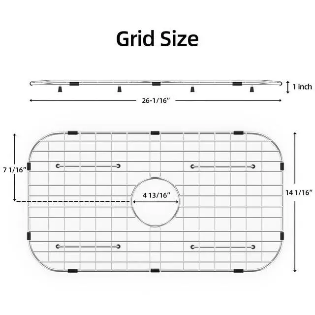 Alt view image 2 of 7 - Sink Protector Grid 26-1/16" x 14-1/16", Centered Drain with Corner Radius 3-1/2" for Kitchen Sink Centered Drain with Corner Radius, 304 Stainless Steel Material