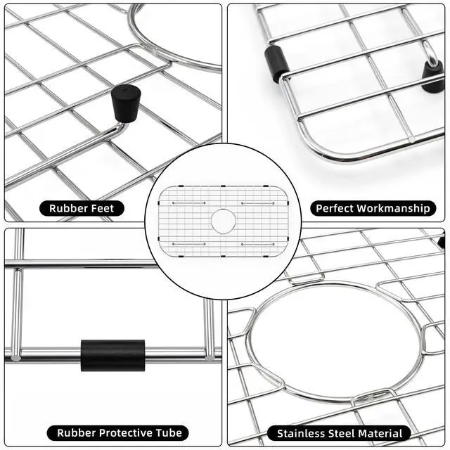 Alt view image 5 of 7 - Sink Protector Grid 26-1/16" x 14-1/16", Centered Drain with Corner Radius 3-1/2" for Kitchen Sink Centered Drain with Corner Radius, 304 Stainless Steel Material
