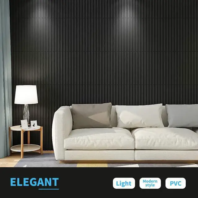 Alt view image 3 of 7 - 3D Fluted Textured Slat Wall Panels, 19.7 x 19.7 in, 12-Pack, Black | PVC, Waterproof, Scratch Proof, Wipeable, Break-Proof, Ideal for Home, Office and Commercial Spaces