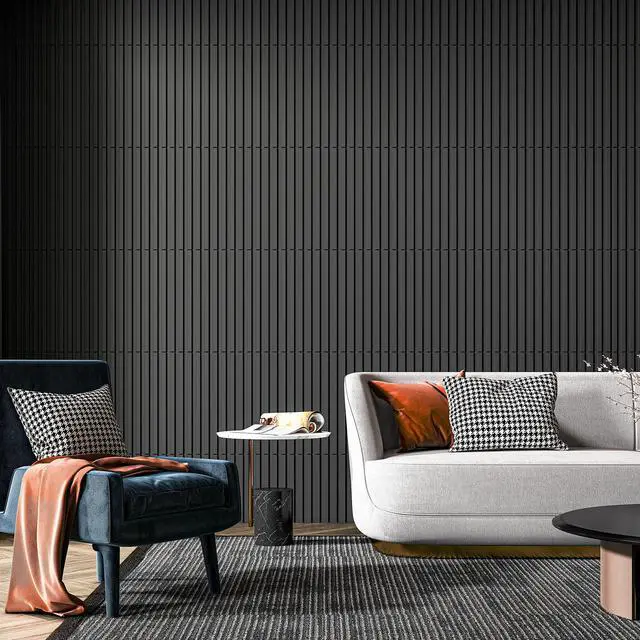 Alt view image 4 of 7 - 3D Fluted Textured Slat Wall Panels, 19.7 x 19.7 in, 12-Pack, Black | PVC, Waterproof, Scratch Proof, Wipeable, Break-Proof, Ideal for Home, Office and Commercial Spaces